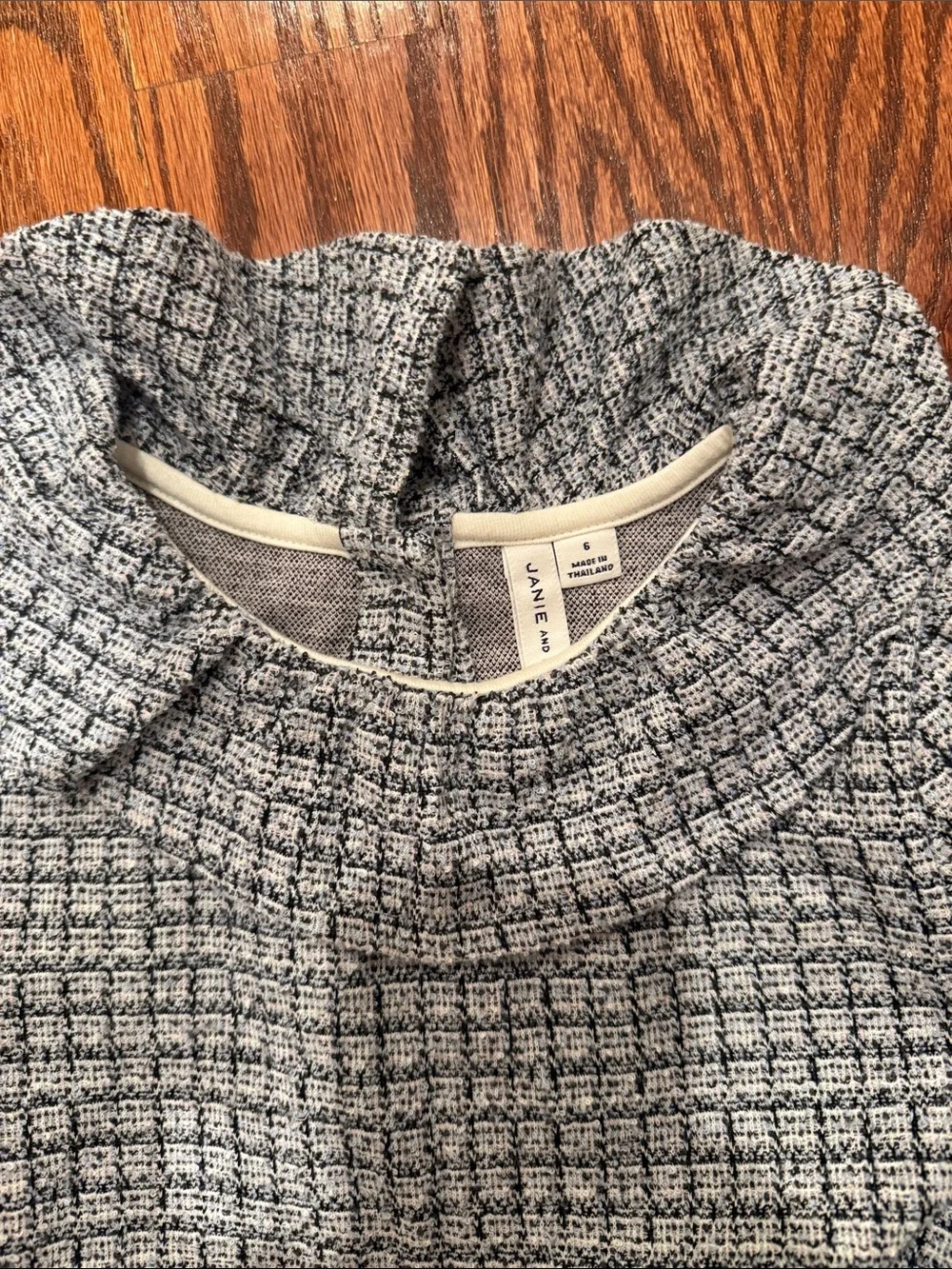 Janie and Jack Blue and White Tweed Dress with Faux Fur Cuffs